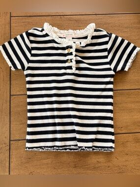 EUC Crewcuts Girls’ Ruffle Trim T Shirt in Striped Vintage Rib, Size 2-3T